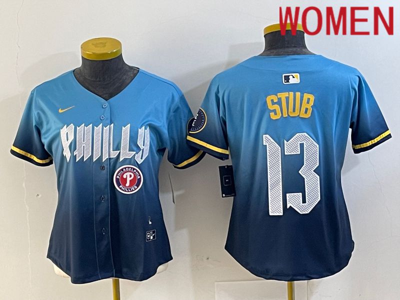 Women Philadelphia Phillies #13 Stub Blue City Edition 2024 Nike MLB Jersey style 2->women mlb jersey->Women Jersey